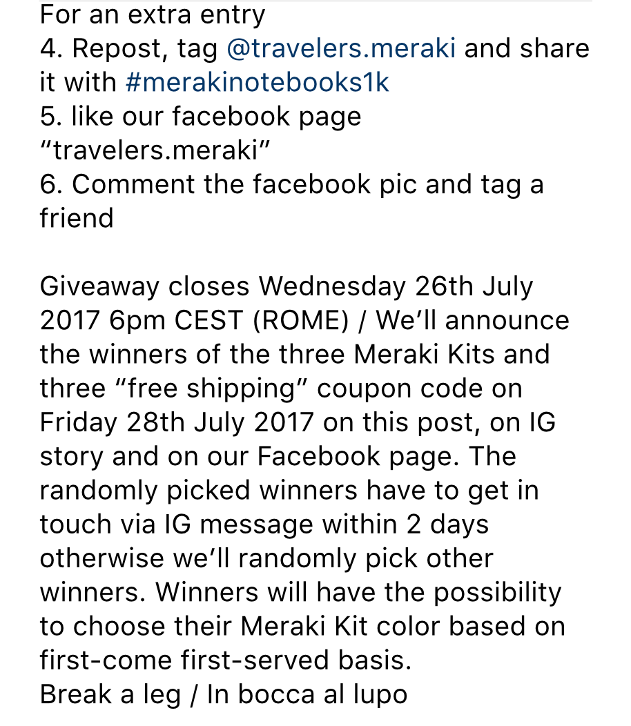 instagram contest idea - terms of the contest
