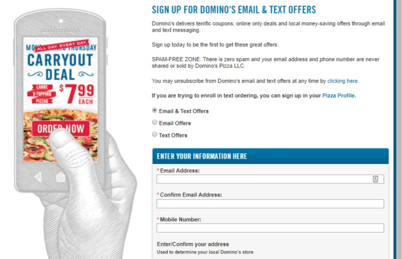 dominos sms marketing opt in 