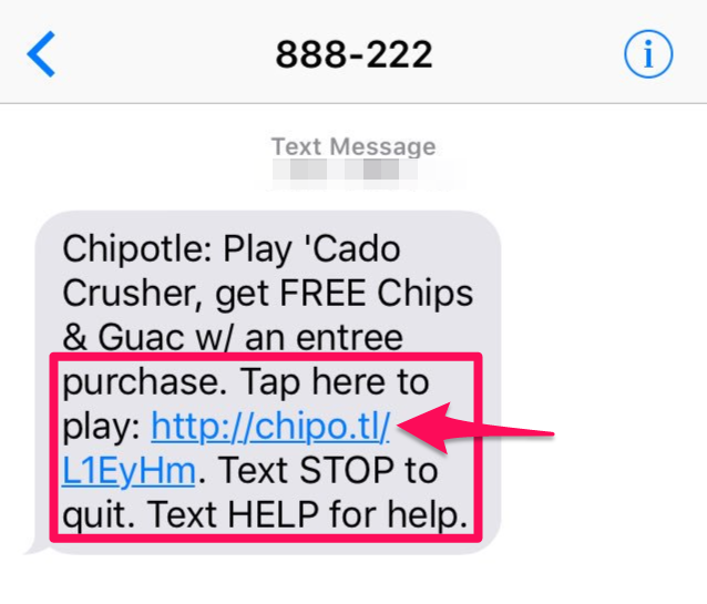 sms marketing example from Chipotle 