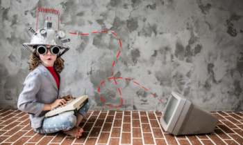 Child with toy virtual reality headset