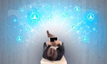 Social media concept with women sitting on chair