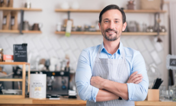 Handsome businessman showing his business