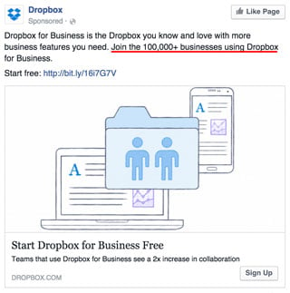 Facebook ad design social proof