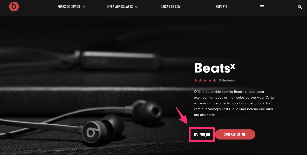 Fone de ouvido intra auricular BeatsX Wireless Beats by Dre