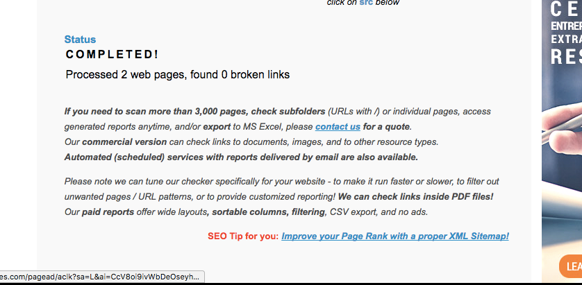 Free Broken Link Checker checks your website for bad links dead links online