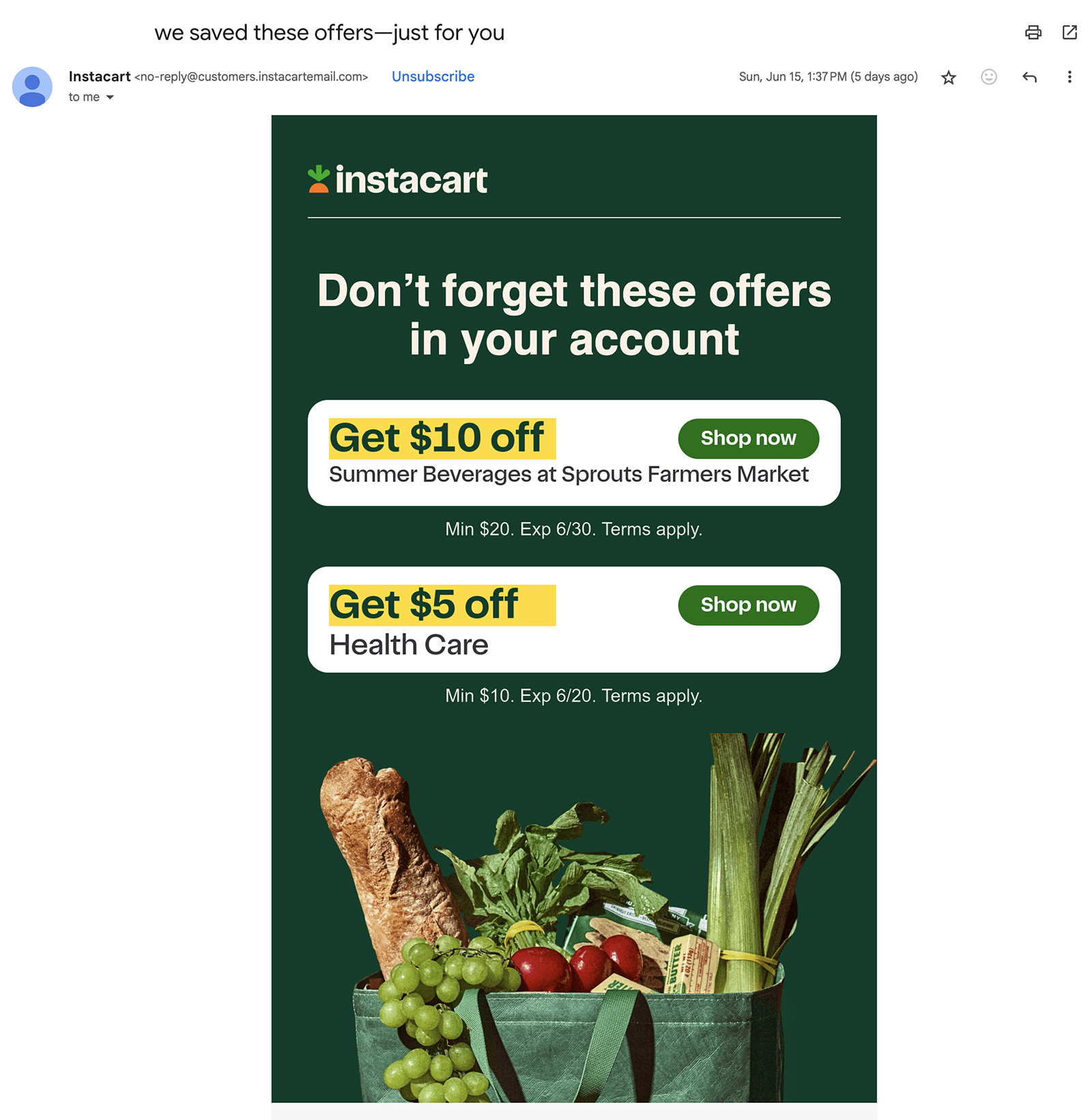 Instacart marketing email