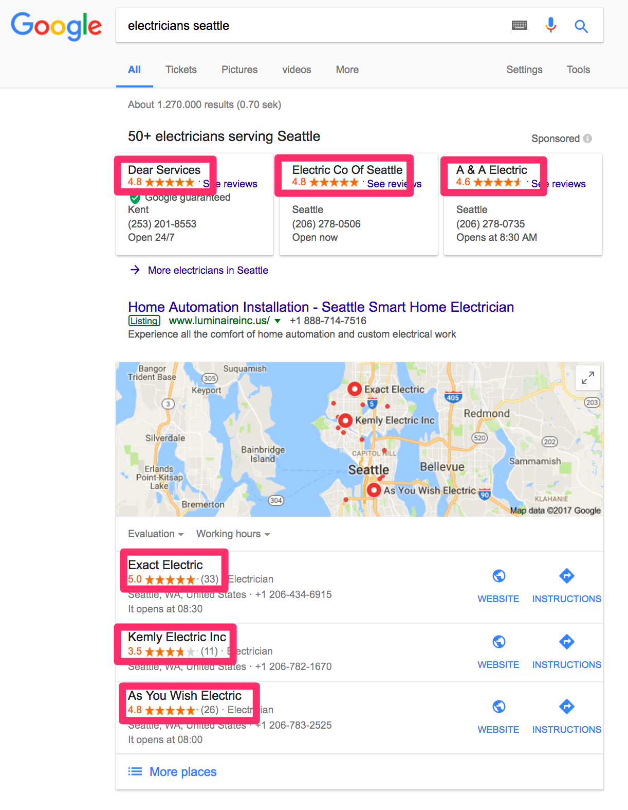 puissance de référencement local des avis dans le pack de 3 google local