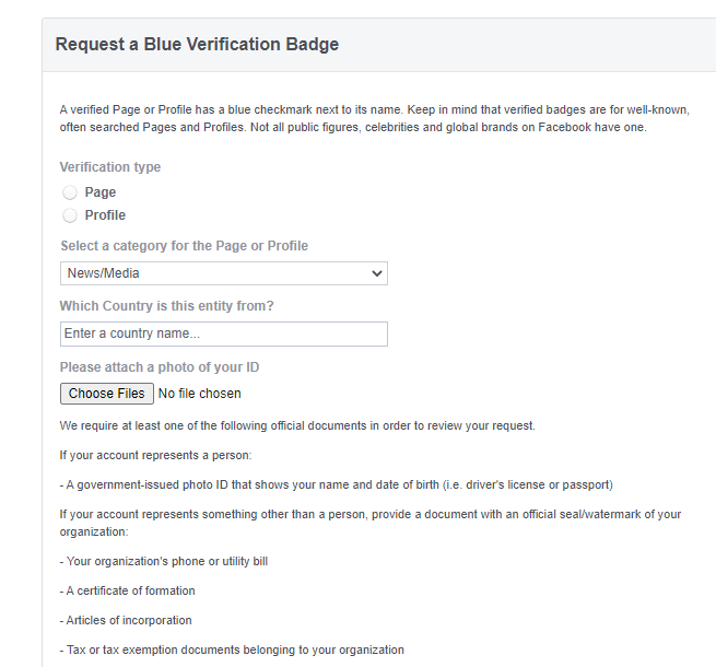 get verified on social media facebook requirements screenshot