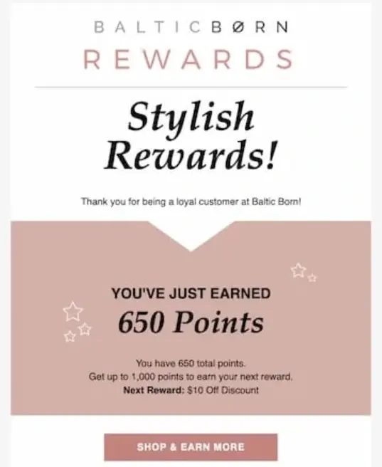 A BalticBore rewards email.