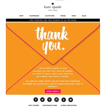 kate spade welcome email