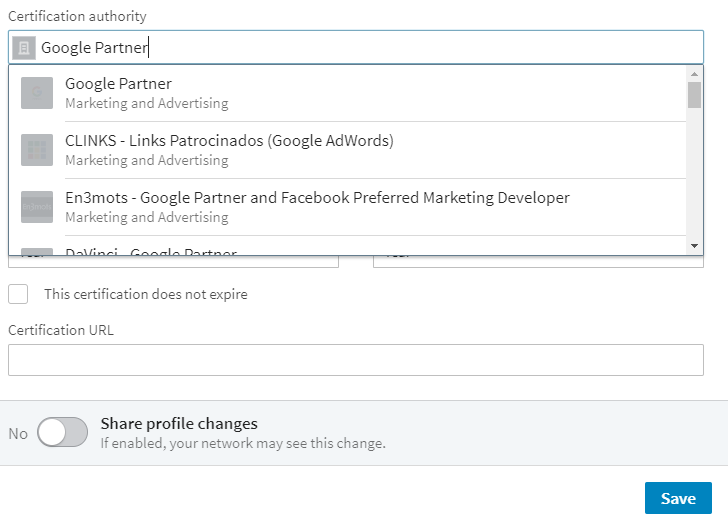 how to add google adwords certification to linkedin