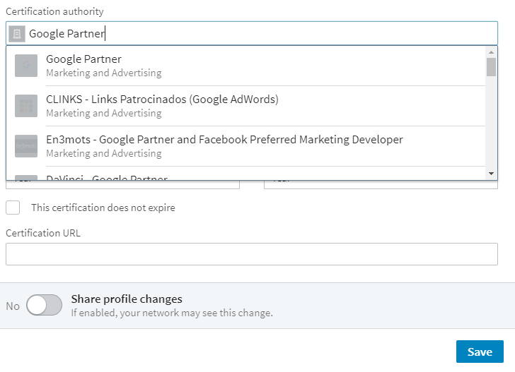 comment ajouter la certification google adwords à linkedin