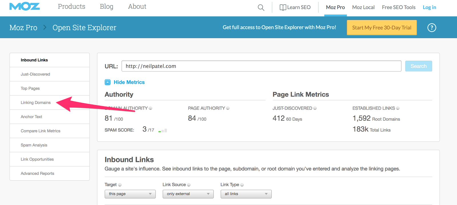 Arc and Open Site Explorer Link Research Backlink Checker Moz 1