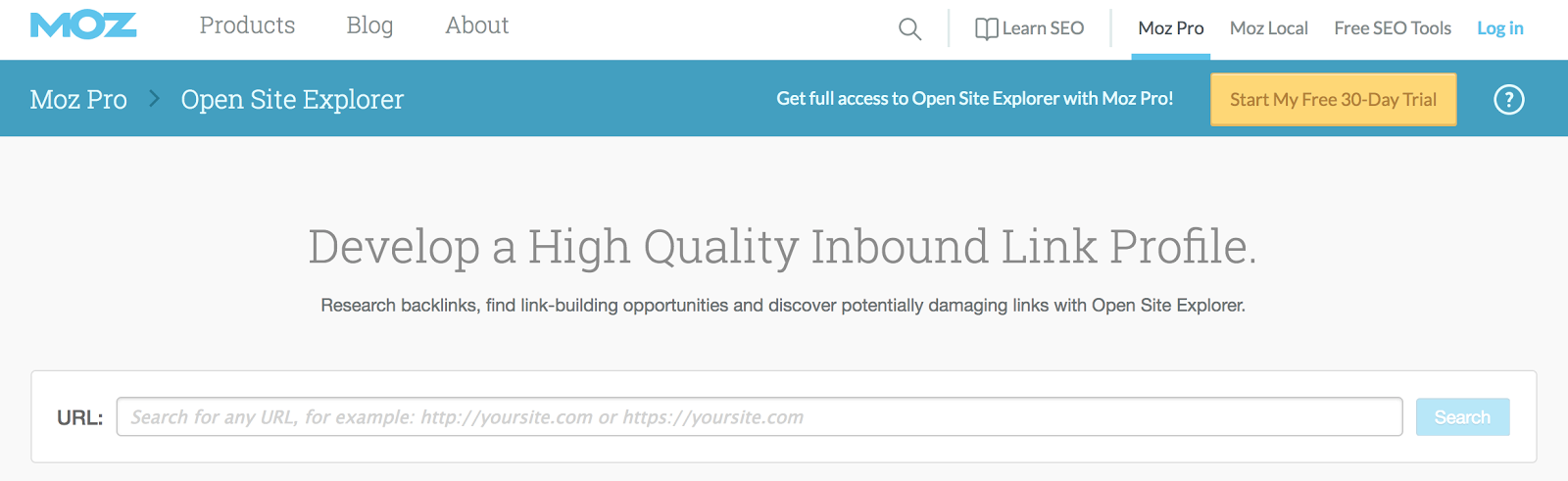 Explore site. Moz link Explorer.