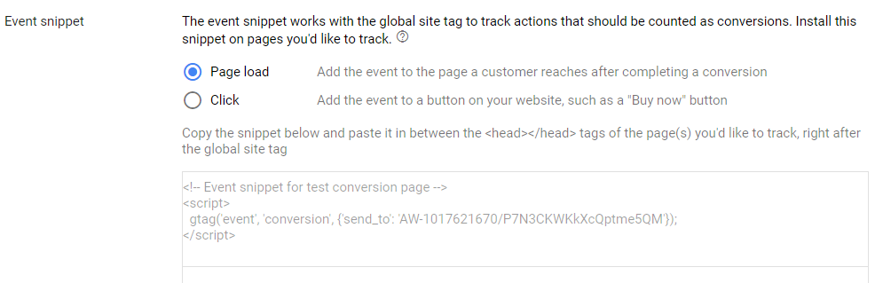 adwords event snippet
