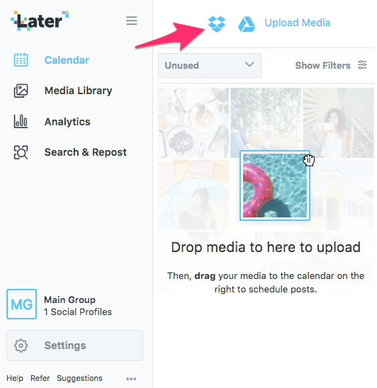ícones do google drive e dropbox para conteúdo no iste later para programar post no instagram