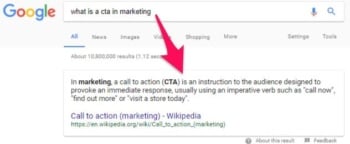 A featured snippet connected  Google astir  a CTA successful  marketing. 