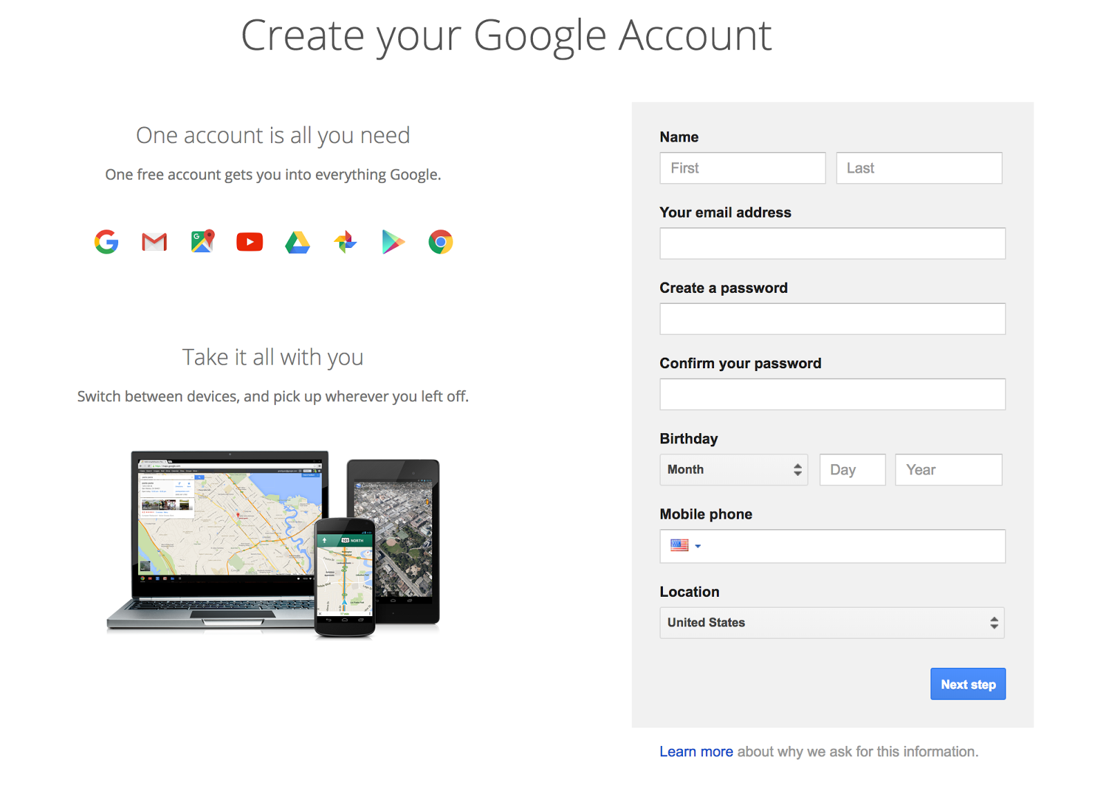 Arc and Create your Google Account