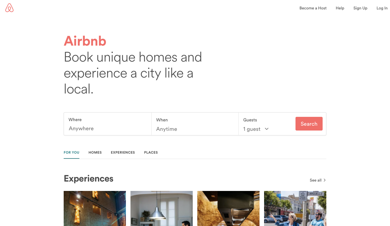 ferieboliger oplevelser steder Airbnb