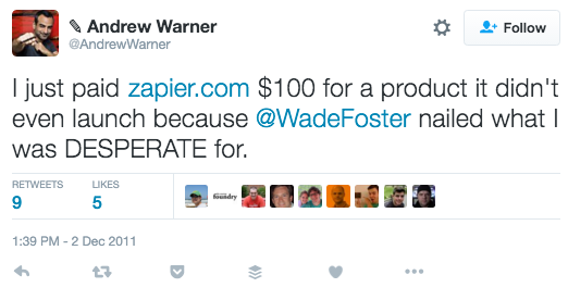 Warner Tweet körülbelül Zapier