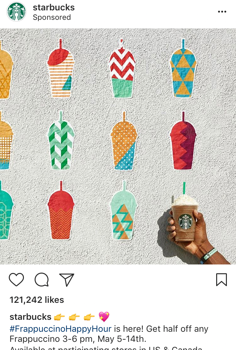 anúncio no instagram ads da empresa starbucks