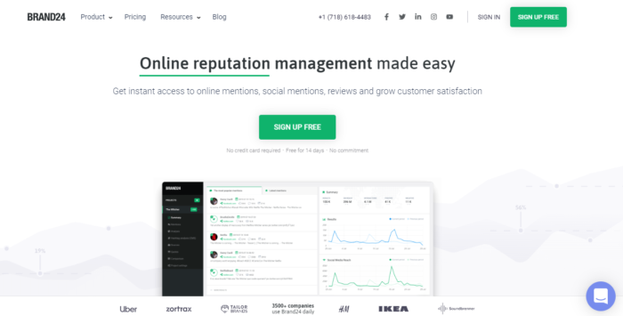 página inicial da ferramenta para monitoramento de redes sociais Brand 24