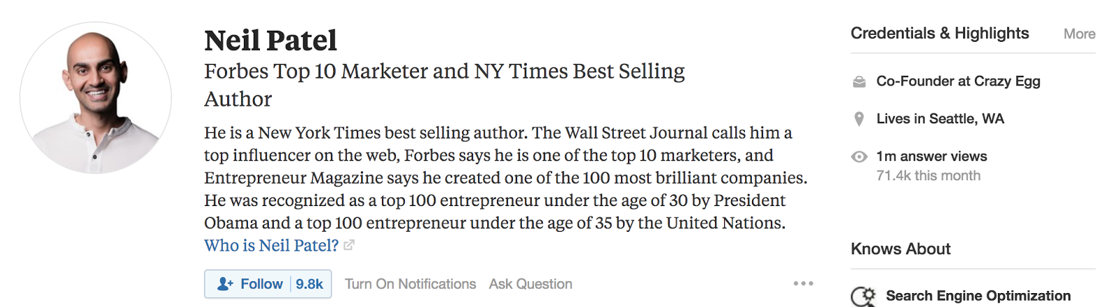 quora for lead gen optimized profile example 