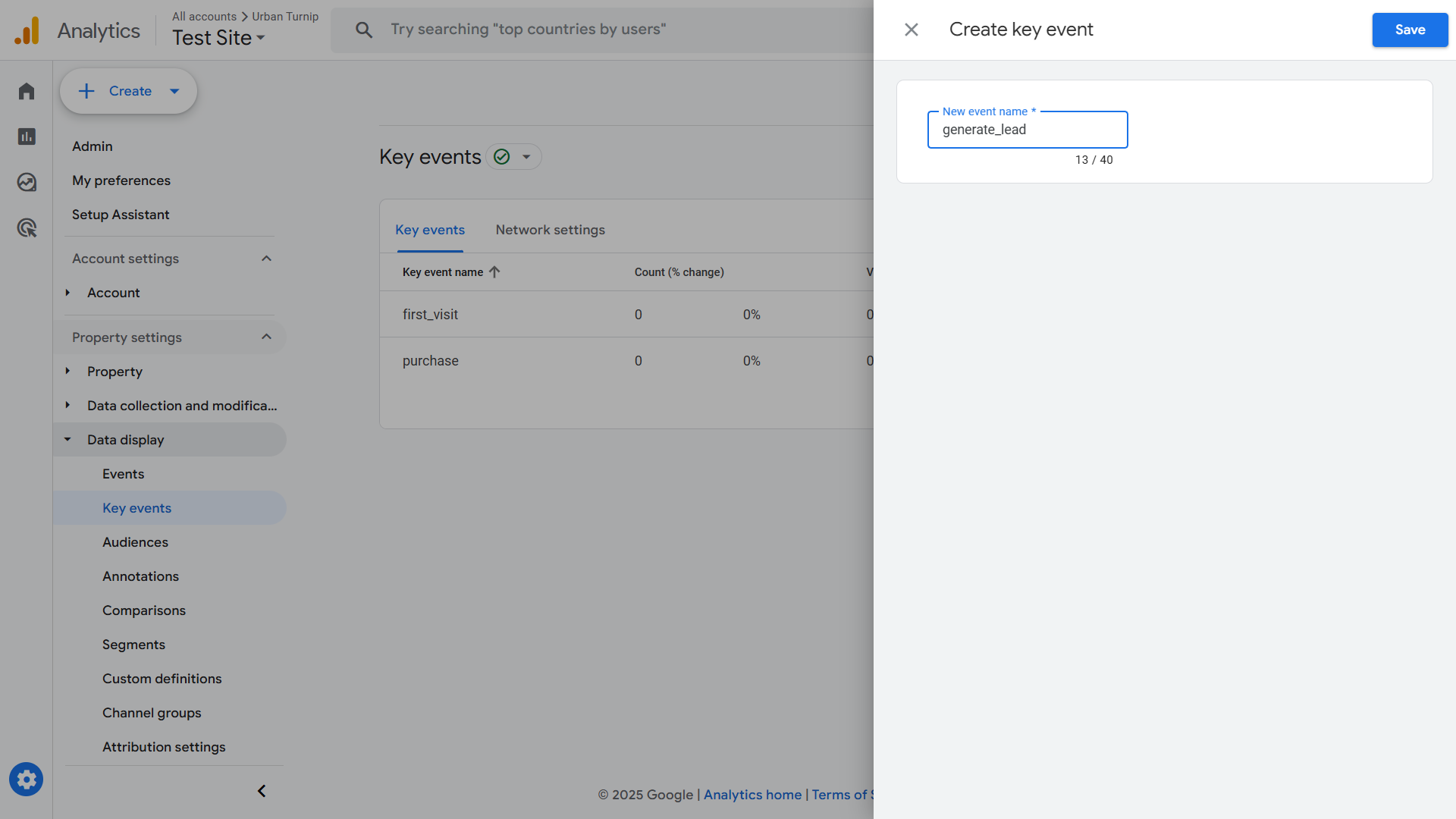 Enter name of key event in Google Analytics.