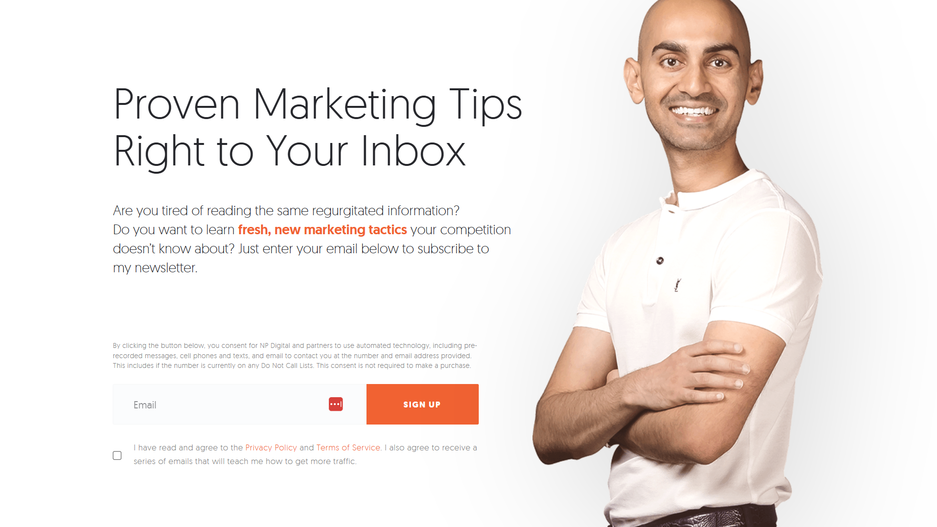 Neil Patel newsletter landing page.