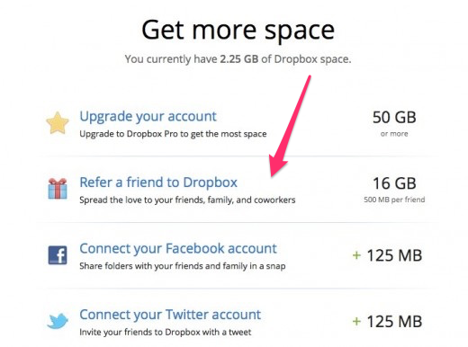 dropbox get more space referrals
