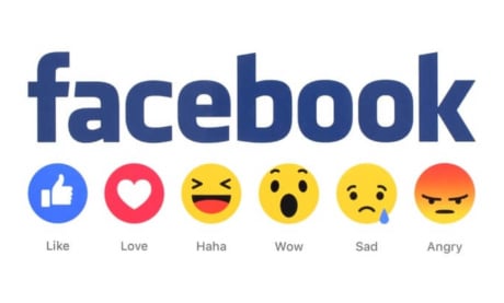 logo da rede social facebook e reações para publicações