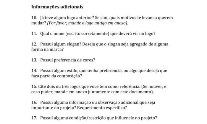 Briefing de Identidade Visual Modelo de Formulário