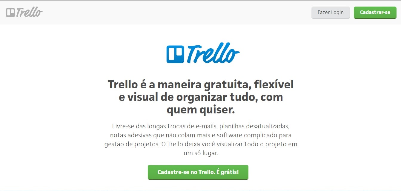 página inicial do site da plataforma de criação de plano de Marketing Trello