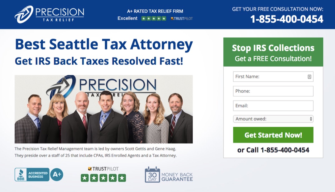 precision tax relief landing page