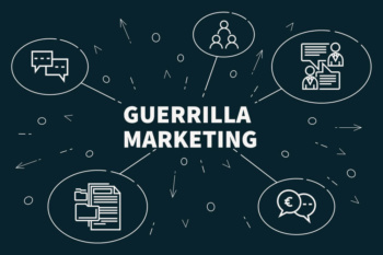 ilustração de título e símbolos relacionados ao marketing de guerrilha