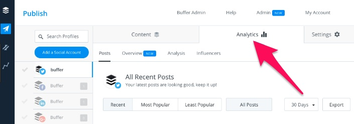 Screenshot of Buffer's analytics tool