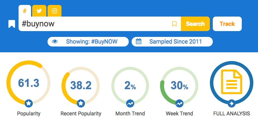 Hashtagiphy dashboard  to find hashtags to use when you sell on Instagram