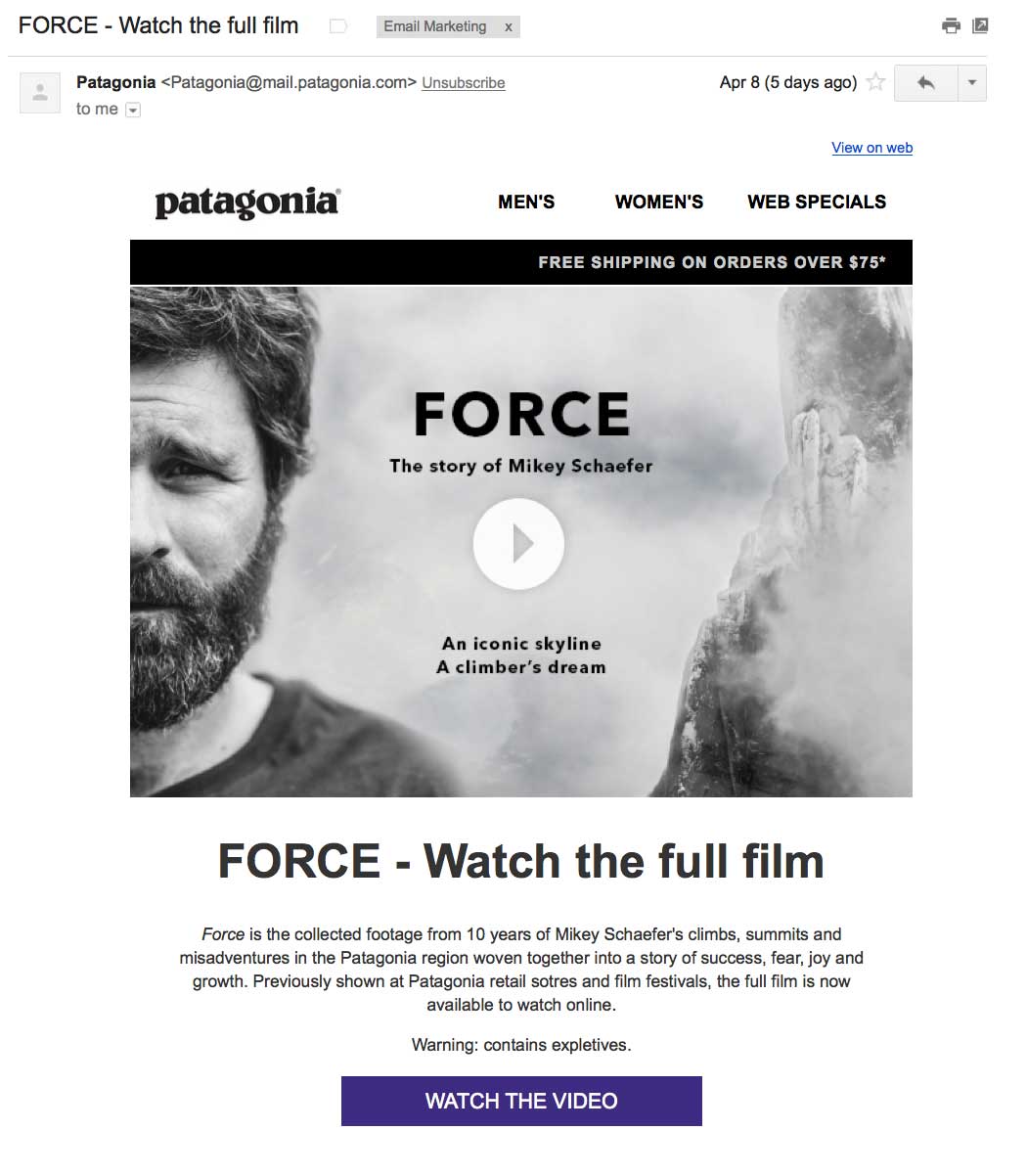 patagonia force video email