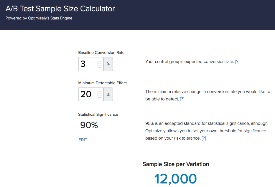 optimizely sample size calculator