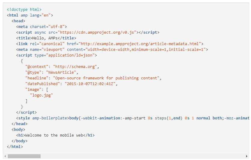 accelerated mobile pages boilerplate code