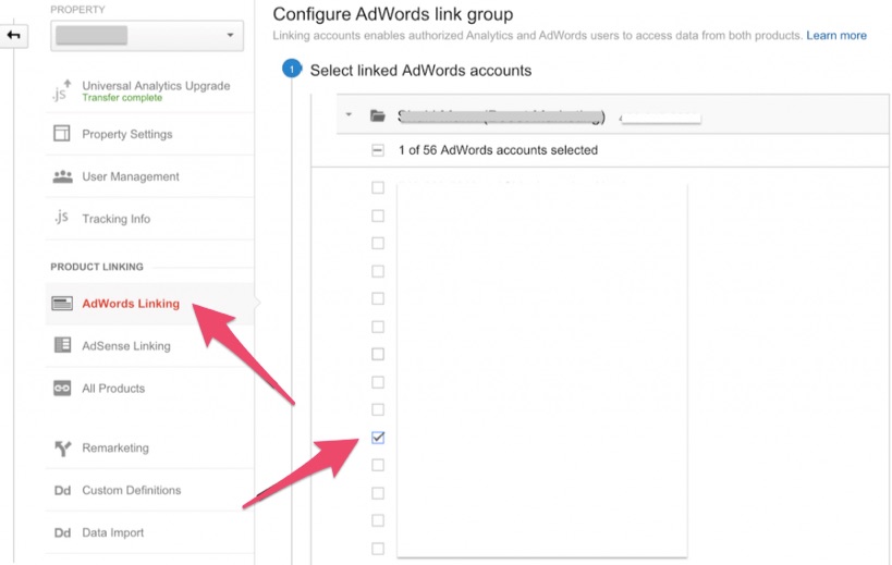 configure adwords link group