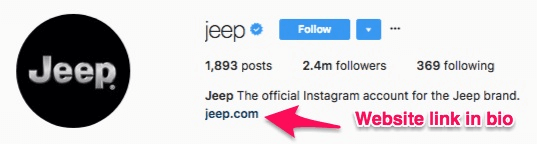 dados do perfil da marca Jeep no Instagram