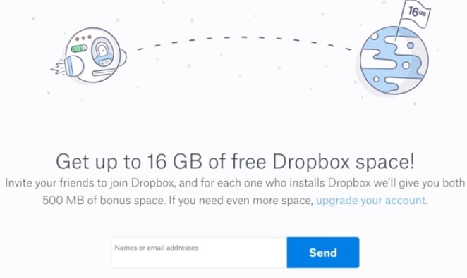 dropbox referral free space