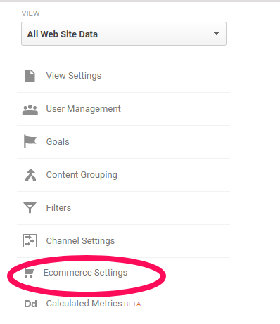 ecommerce settings gooogle analytics
