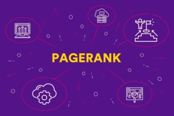 ilustraçao da palavra pagerank com objetos relacionados em sua volta