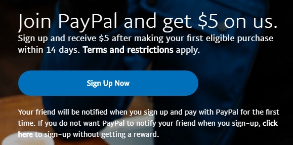 join PayPal get 5 dollars