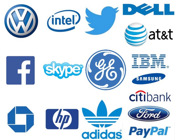 logotipos de empresas que utilizam o azul