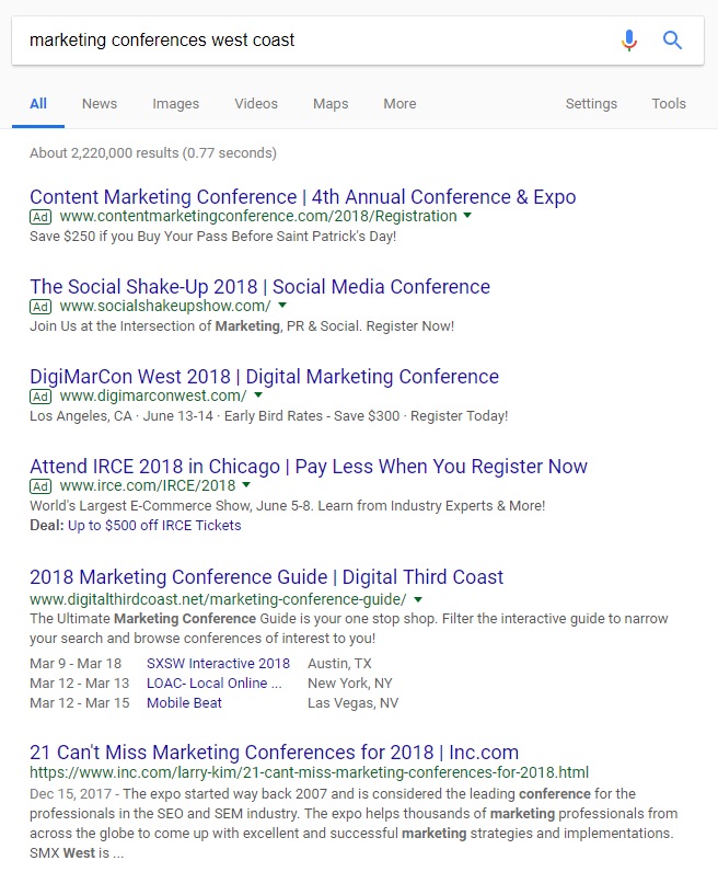 marketing conferences google search