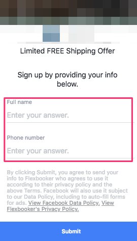 name and phone number in facebook ad