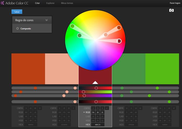 tela de harmozinação de cores do software Adobe Color CC